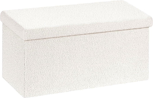 30.1" Storage Ottoman Bench - Foldable Foot Rest Stool Bedroom Bench for Living Room, Entryway-White