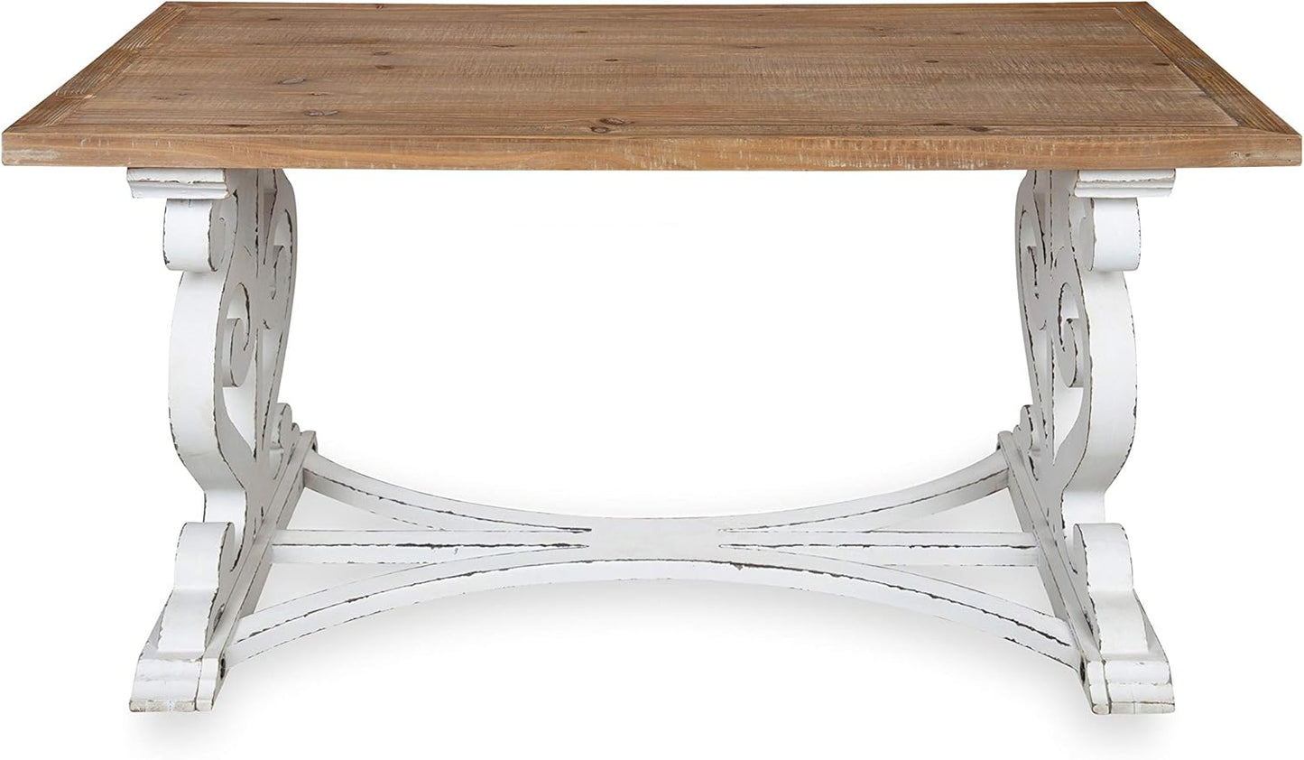 Kate and Laurel Wyldwood Rustic Carved Coffee Table, 38" x 23" x 18", Distressed Brown and White, Farmhouse-Inspired Living Room Decor