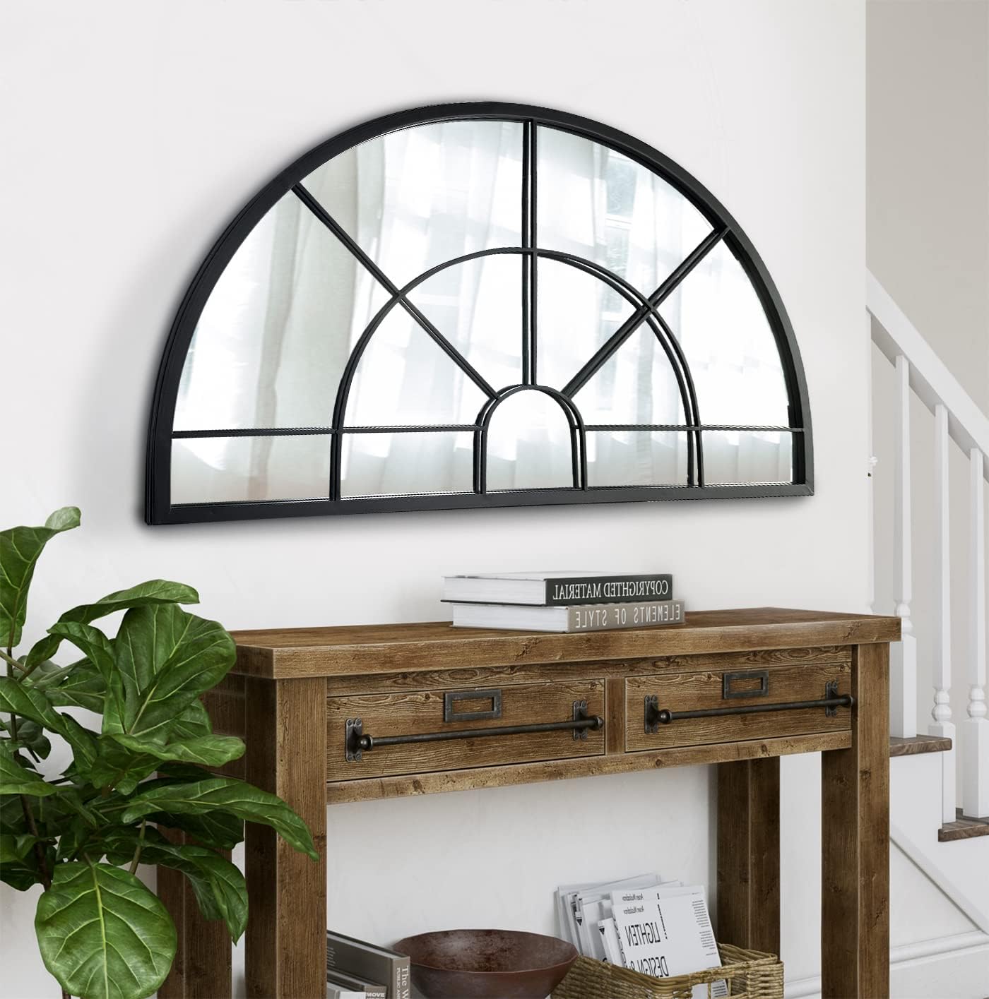 WAMIRRO Arched Window Pane Mirror Decor,Farmhouse Mantel Mirrors for Fireplace/Living Room,24"X40"