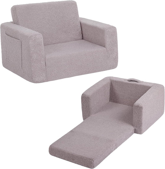 Tiita Kids Sofa, 2-in-1 Todder Couch, Convertible Children Couch to Lounger, Flip Out Kids Sofa Chair, Toddler Armrest Chair Bed, Folding Kids Play Sofa for Girl or Boy (Grey)