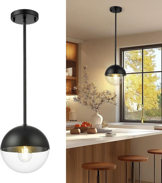 LMS Modern Pendant Lights, Matte Black Kitchen Island Pendant Light Fixtures, Adjustable Hanging Rod Ceiling Light for Dining Room Bathroom Bedroom, LMS-186BKC