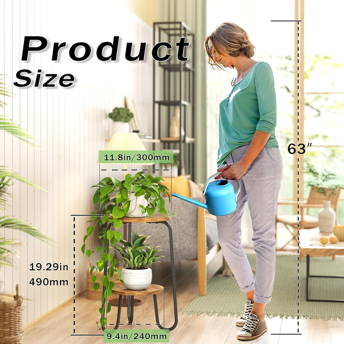 2 Tier Wood Plant Stand Indoor, Small Round Flower Pot Stand, 19.6" Tall Single Plant Holder for Living Room, Balcony, Rustic Brown End Side Table（Rustic Brown）