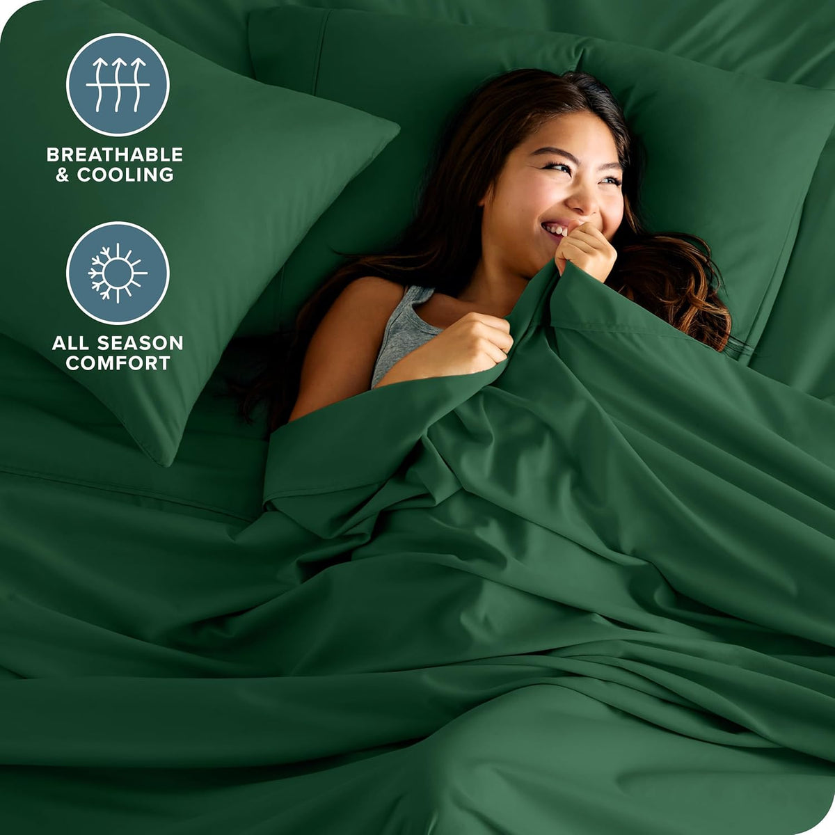 Bare Home Split Head Flex King Sheet Set - 1800 Ultra-Soft Microfiber Bed Sheets - Double Brushed - Deep Pockets - Easy Fit - 4 Piece Set - FlexTop King Bedding (Split Head Flex King, Forest Green)