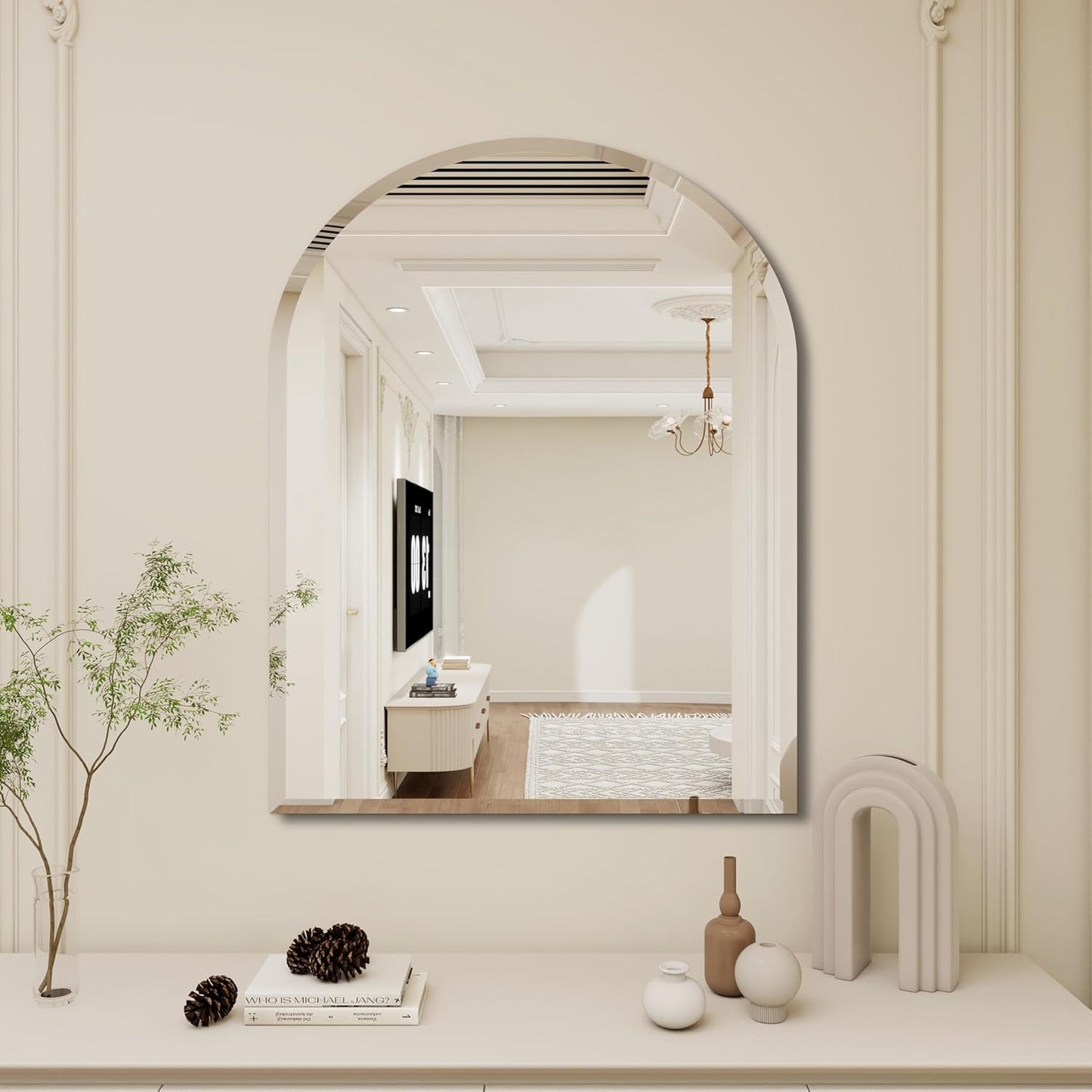 Arched Bathroom Mirror, 24X36 inch Arched Frameless Mirror, Arch Wall Mirror，Frameless Mirrors for Bathroom,Beveled Bathroom Mirror.