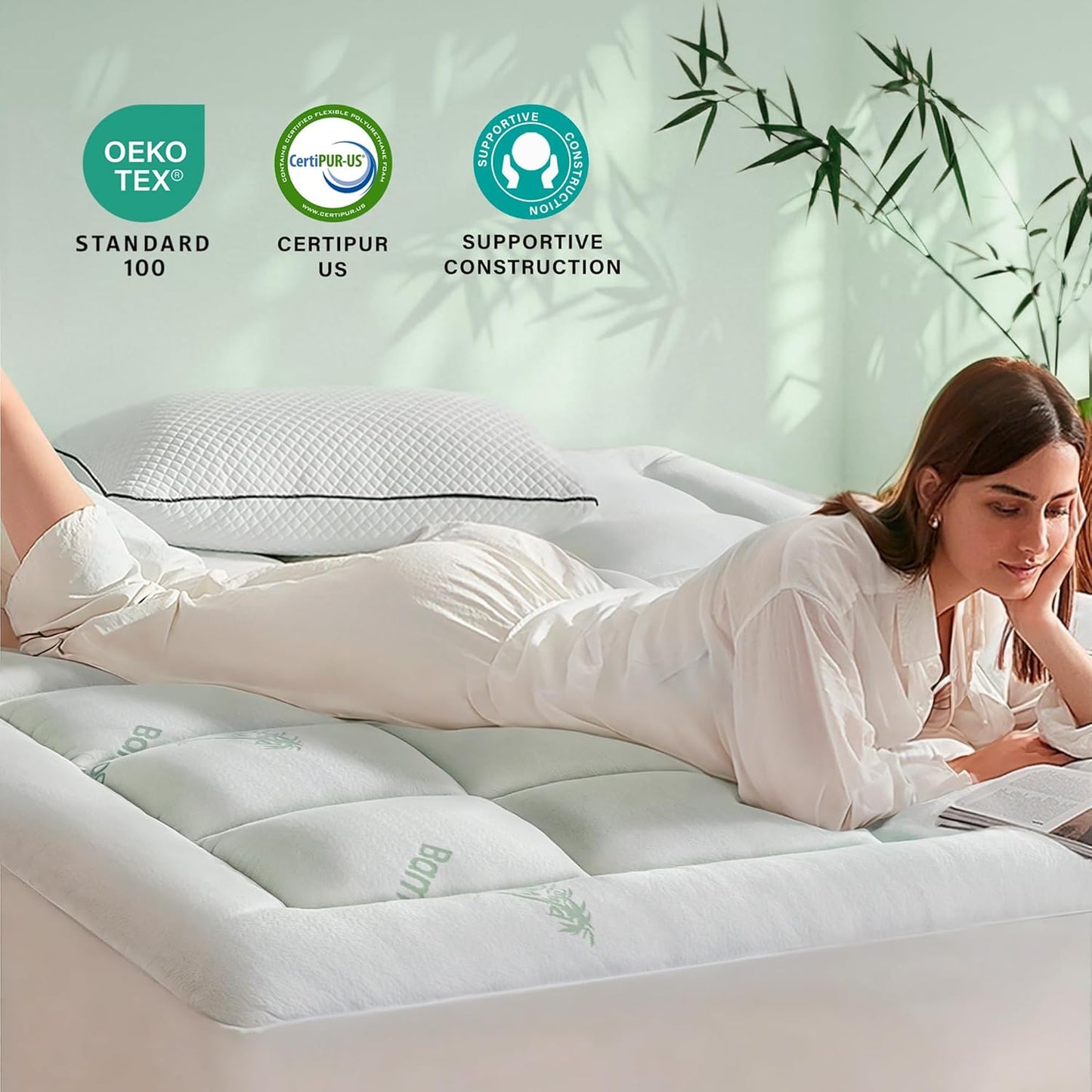 Anluoer Memory Foam Mattress Topper California King for Back Pain, Rayon Derived from Bamboo Pillow Top Mattress Topper for Hot Sleepers,Thick Mattress Pad with 8-21" Deep Pocket, 72x84 Inches, White