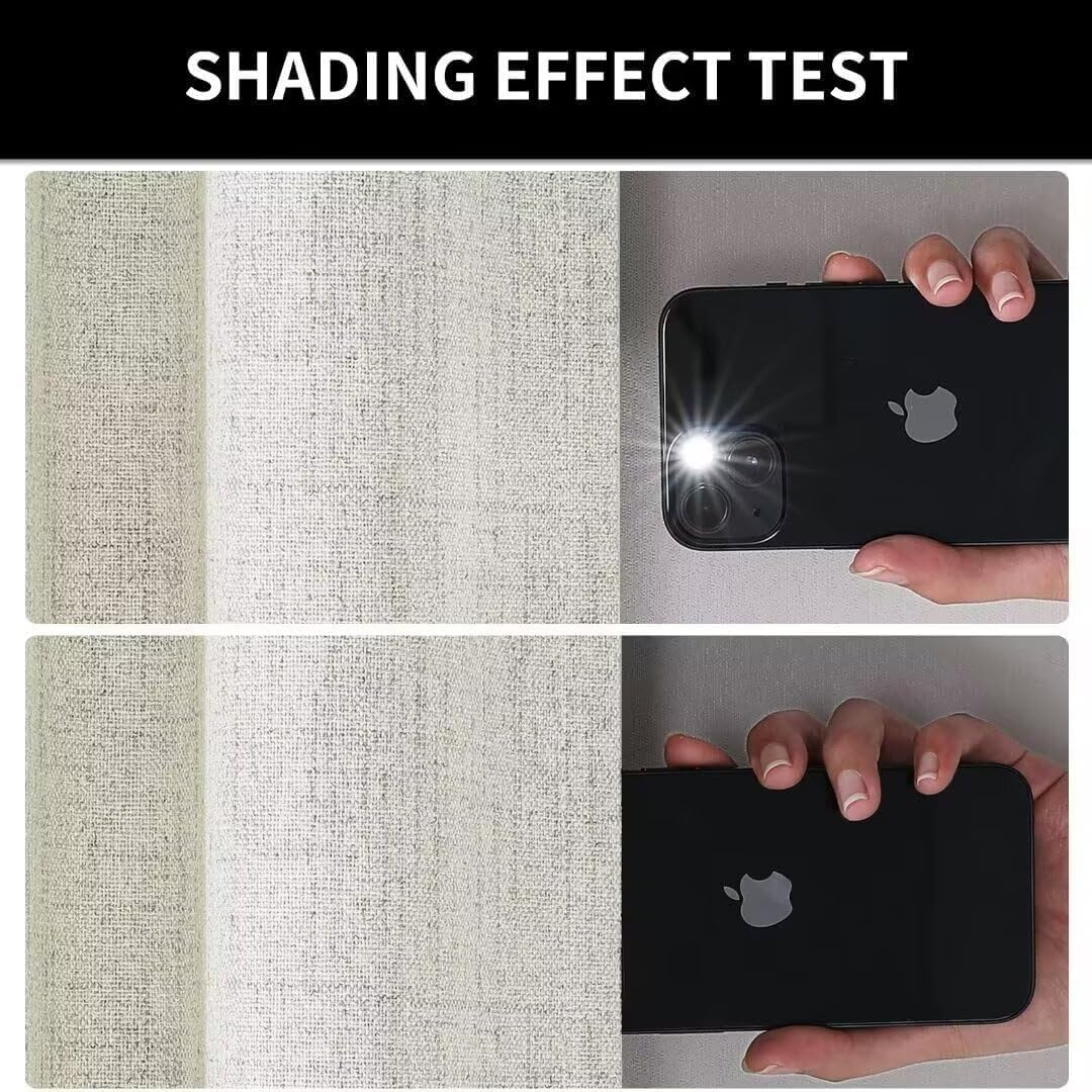 Joydeco Natural Linen Curtains 120 inch Length 2 Panels Set Burg 100% Blackout Patio Door Curtain Room Darkening Sliding Door Curtains Thermal Insulated Back tab Rod Pocket(105x120 inch, Light Beige)