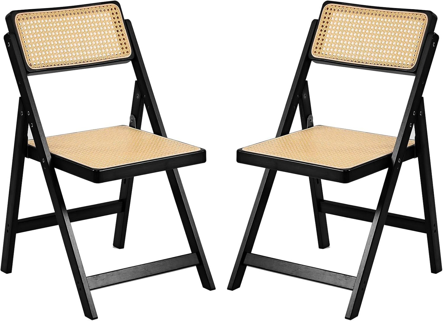 Tiita Rattan Dining Chairs Set of 2, Mid Century Modern Folding Chair, Bamboo Folding Dining Chairs for Small Space, Dining Room, Living Room, Bedroom, Black