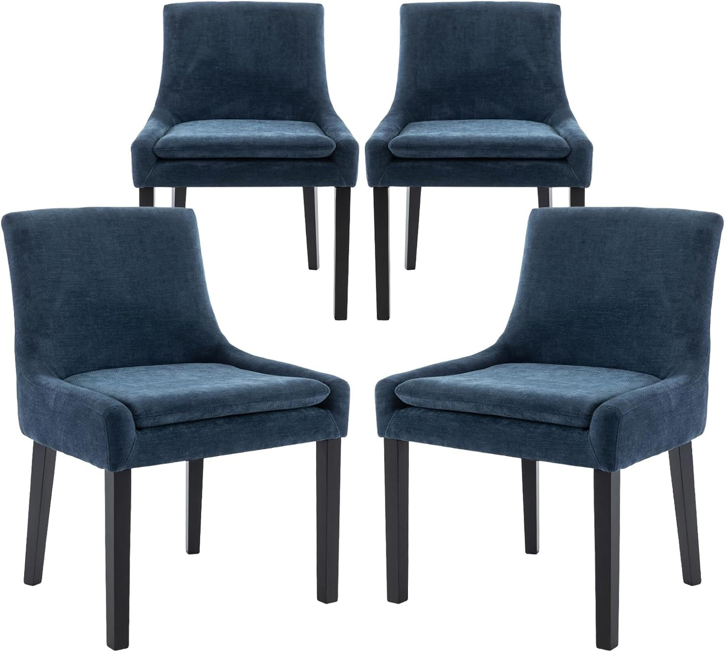 COLAMY Modern Dining Chairs Set of 4, Upholstered Corduroy Accent Side Leisure Chairs with Mid Back and Wood Legs for Living Room/Dining Room-Blue