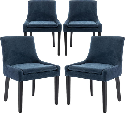 COLAMY Modern Dining Chairs Set of 4, Upholstered Corduroy Accent Side Leisure Chairs with Mid Back and Wood Legs for Living Room/Dining Room-Blue