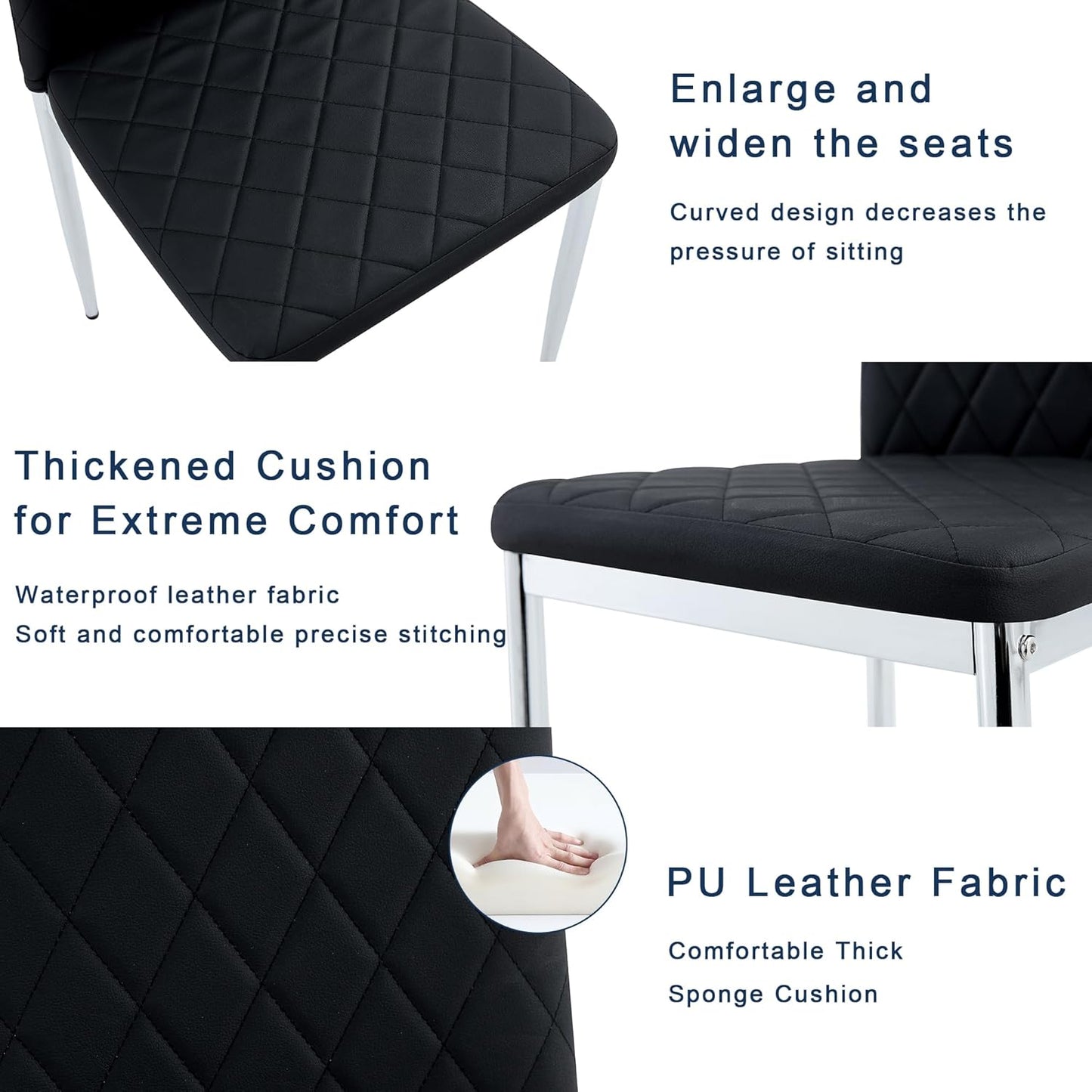 JT Modern Minimalist Dining Chair Fireproof Leather Sprayed Metal Pipe Diamond Grid Pattern Restaurant Home Conference Chair Set of 4 Or 6 (8, Black)