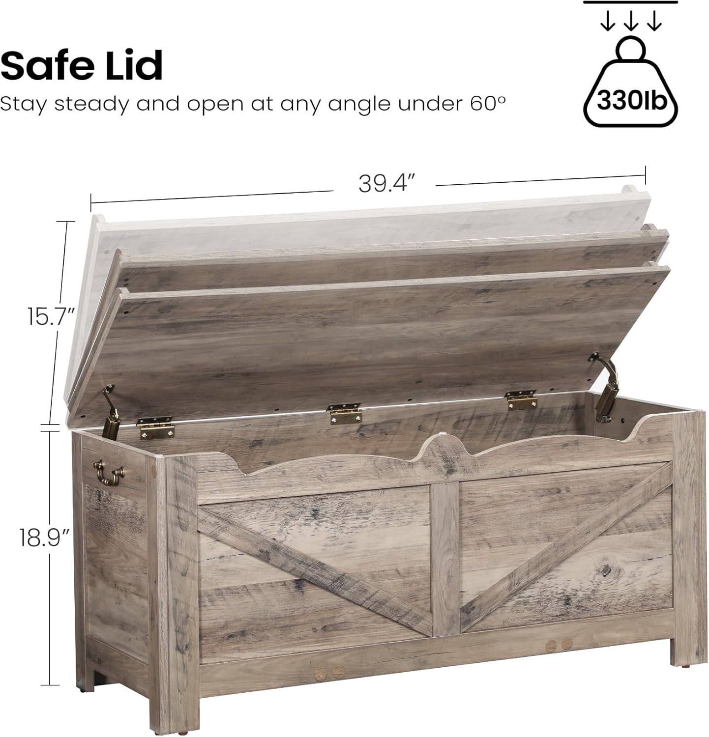 39.4" Storage Chest, Lift-Top Storage Trunk with 2 Safety Hinges, Wooden Bench Box Chest Organizer for Bedroom, Entryway, Living Room, Greige SB04505X