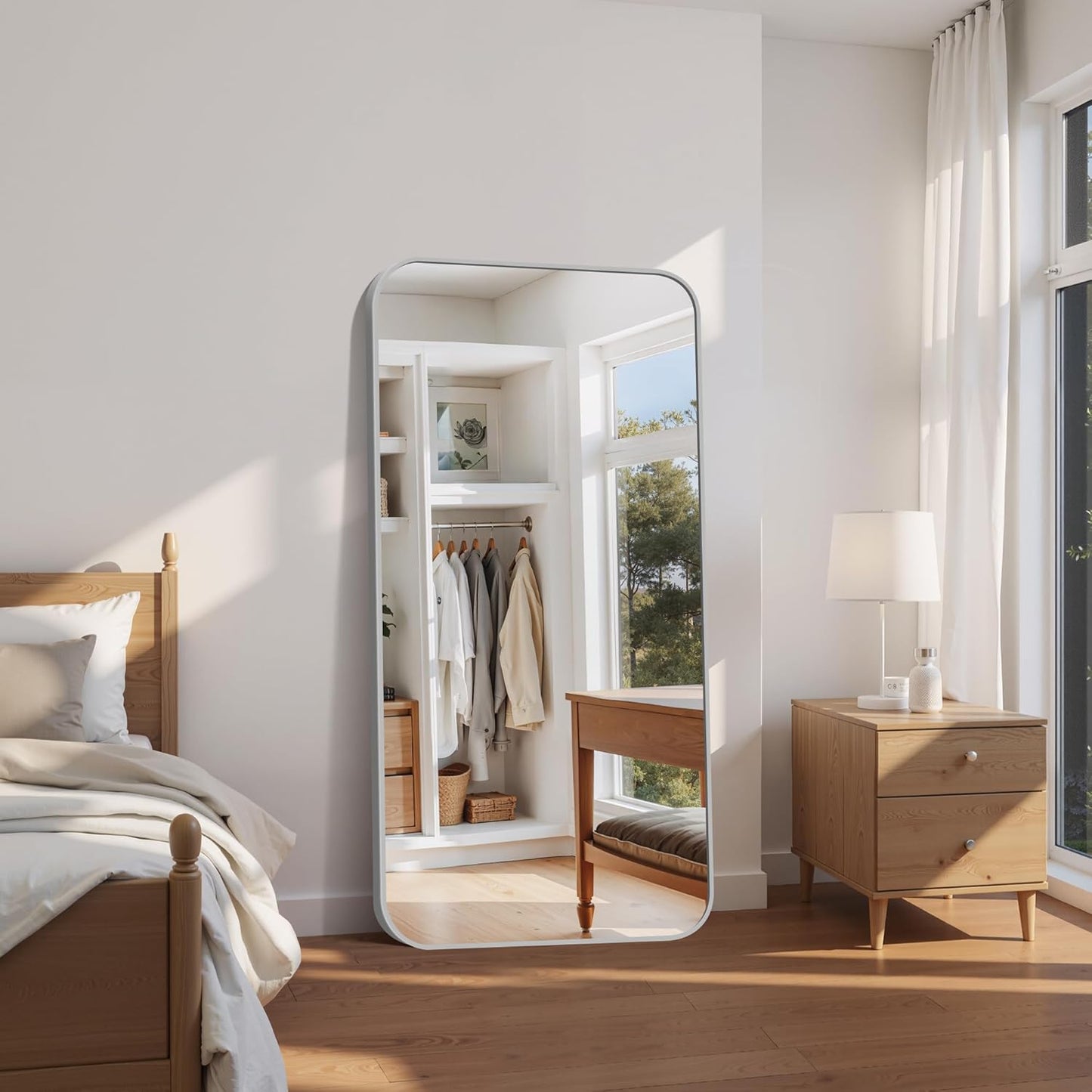 FORBATH 30x60 Inch Silver Bathroom Mirror for Over Sink, Large Rectangular Wall Mirror with Metal Frame, Rounded Corners for Bathroom, Bedroom, Entryway Decor (Horizontal or Vertical)