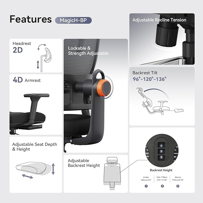 Newtral Ergonomic Home Office Chair-Office Desk Chair with Footrest, Auto-Following Backrest & Headrest, 4D Armrests, 96°-136° Recline (Black, with Laptop Table + 2D Headrest)