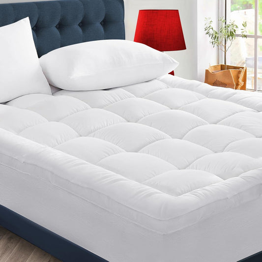 CYMULA Mattress Topper Short Queen Size - Extra Thick Cooling Mattress Pad Cover for Back Pain - Soft Mattress Protector Bed Topper Pillow Top with 8-21 Inch Deep Pocket 3D Snow Down Alternative Fill