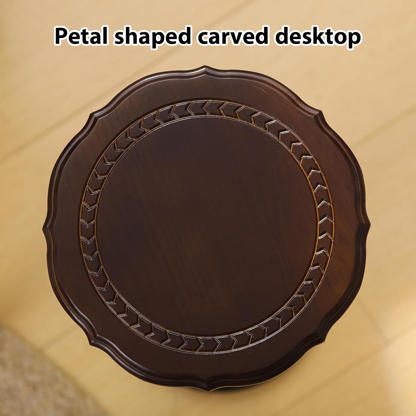 Round Side Table, Small Drink Table for Small Spaces, Solid Wood Modern End Table Accent Nightstand for Bedroom, Living Room, Corners and Office, Brown