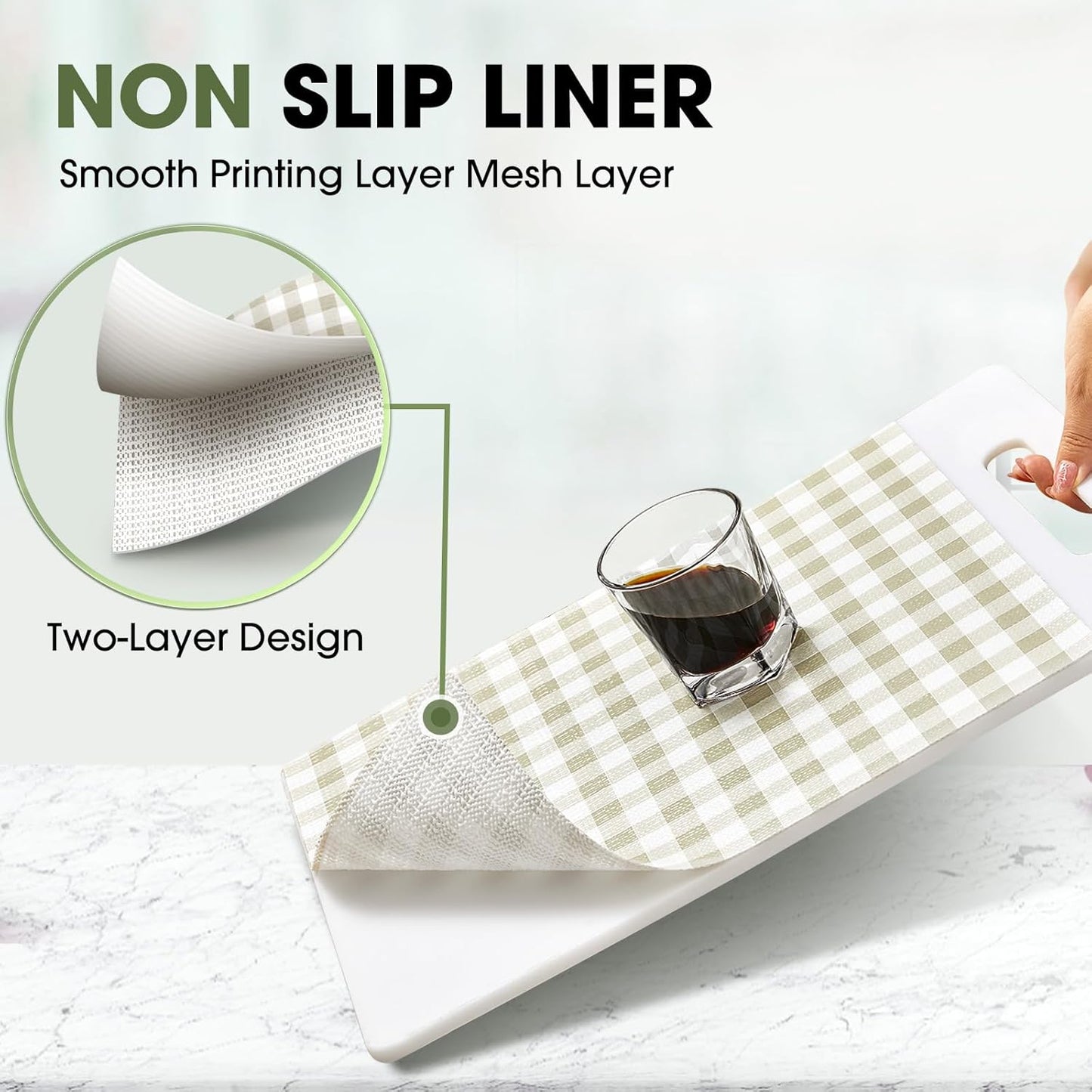 Beautysaid Shelf and Drawer Liner for Kitchen Cabinet, Non Adhesive Non Slip Shelf Paper Waterproof Washable Thickened for Dresser Pantry Shelve Bathroom Protector Liner(Checkered,23.6 in x 30 FT)