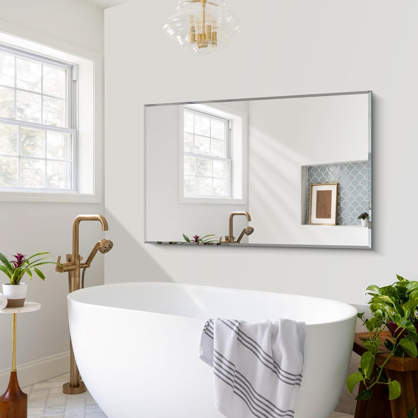 Beveled Bathroom Mirror, 30x48 Inch Large Frameless Mirrors for Wall, Upgraded Shatterproof Beveled Frameless Vanity Mirror for Bathroom,Bedroom,Living Room and Entryway
