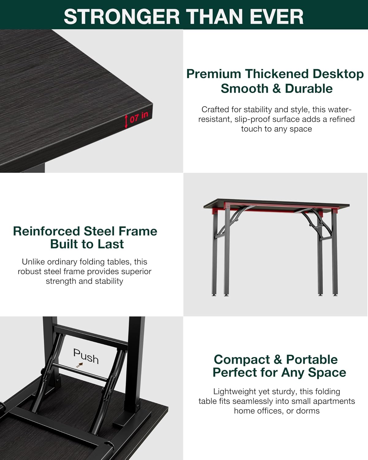 Frylr Small Folding Computer Desk – 43.3 Inch Portable Table for Craft and Study, Lightweight Desk for Small Spaces, Foldable Laptop Table Built-in AC/USB Outlets for Convenience, Charcoal Wenge