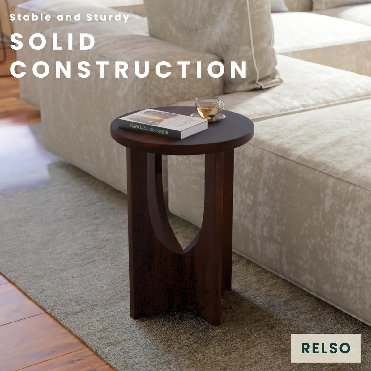 Relso Stupa Solid Wood End Table – 22" Tall Round Side Table for Living Room or Bedroom, Handcrafted Accent Table in Walnut Finish, Easy Assembly, Modern Minimalist Design for Small Spaces