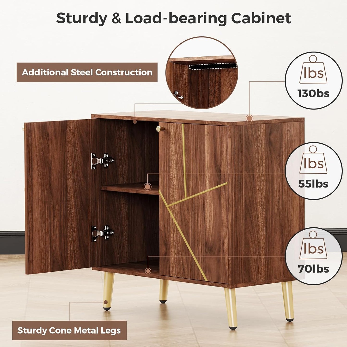 Storage Cabinet, Free Standing Buffet Cabinet, Morden Sideboard and Buffet Storage, Wood Accent Cabinet for Living Room, Hallway, Entryway (1, Brown)