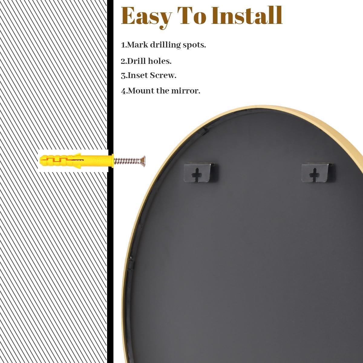 Gold Round Bathroom Mirror, 48 inch Large Circle Wall Mounted Hanging Mirror with Simple Modern Circular Metal Frame for Hallway, Entryway, Living Room, Gold Frame