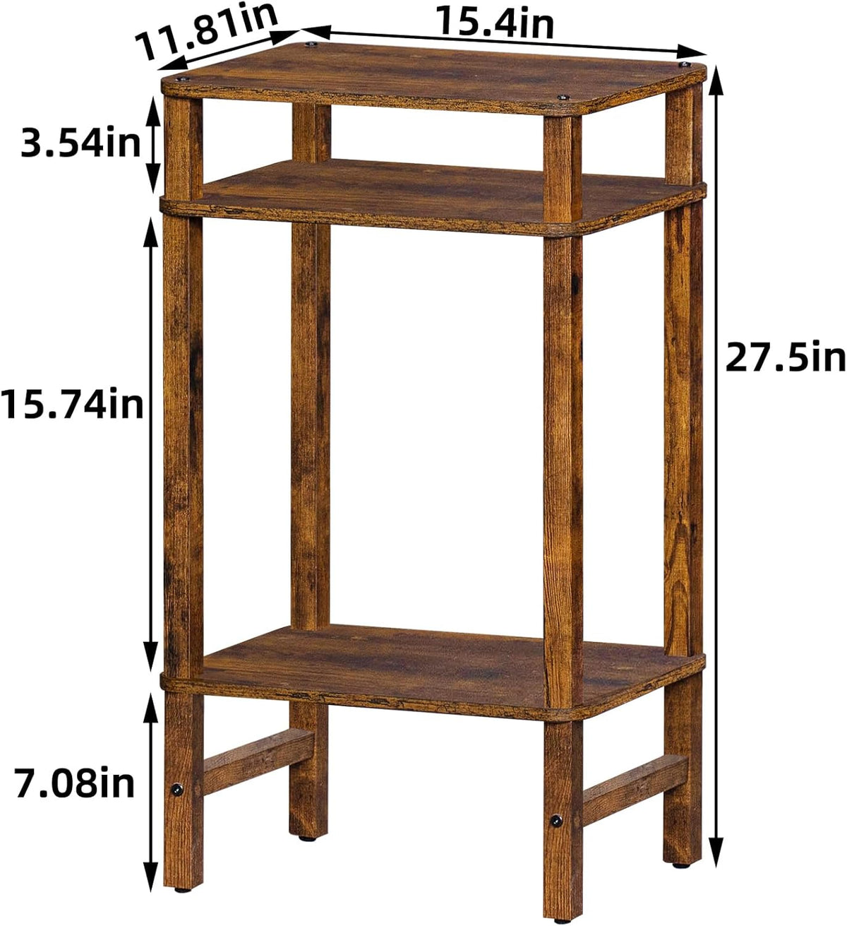 28in Tall Side Table 3-Tier Small Narrow End Table for Couch, Skinny Nightstand for Small Space, Farmhouse Slim Night Stand with Storage, Wooden Frame Thin Bedside Table, for Living Room, Brown