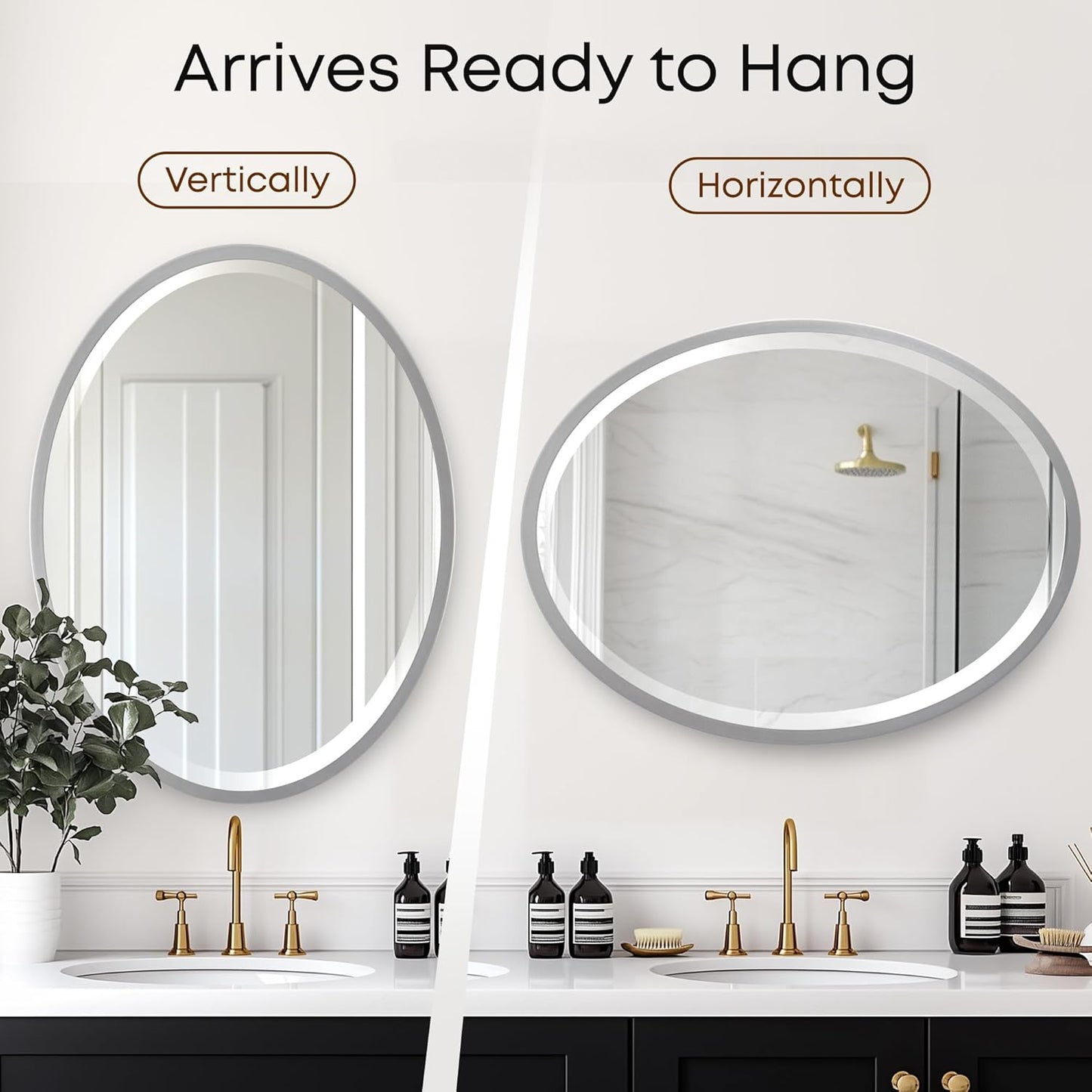 OVALCREST - Oval Wooden Beveled Wall Mirror for Home Decor, Bathroom, Vanity, Bedroom, Living Room, Hallway - London Style (Silver Spray) 25.1 x 37.1