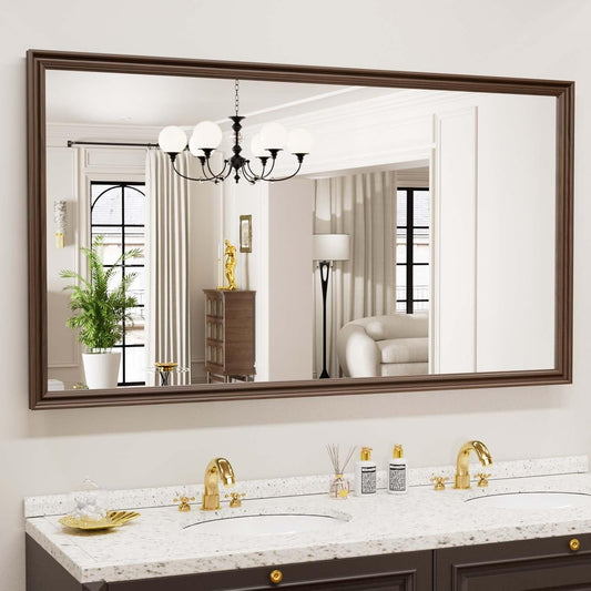 WEER Retro Copper Bathroom Mirror, 55x30 Inch Bronze Oil Rubbed Framed Mirror, Rectangle Classic Vintage Framed Wall Mirror, Farmhouse Vanity Mirror, Tempered Glass, Vertically or Horizontally