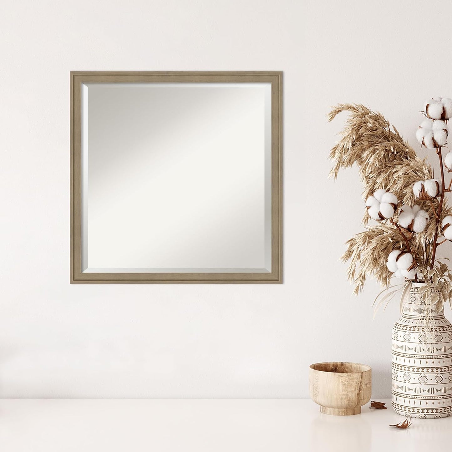 Amanti Art Brown Wall Mirror 22x22 Florence Light Brown Square Bathroom Mirror for Wall Decor Living Room, Medium Casual Frame, Hangs Horizonally and Vertically, Bathroom Decor, Beveled Edge from WI
