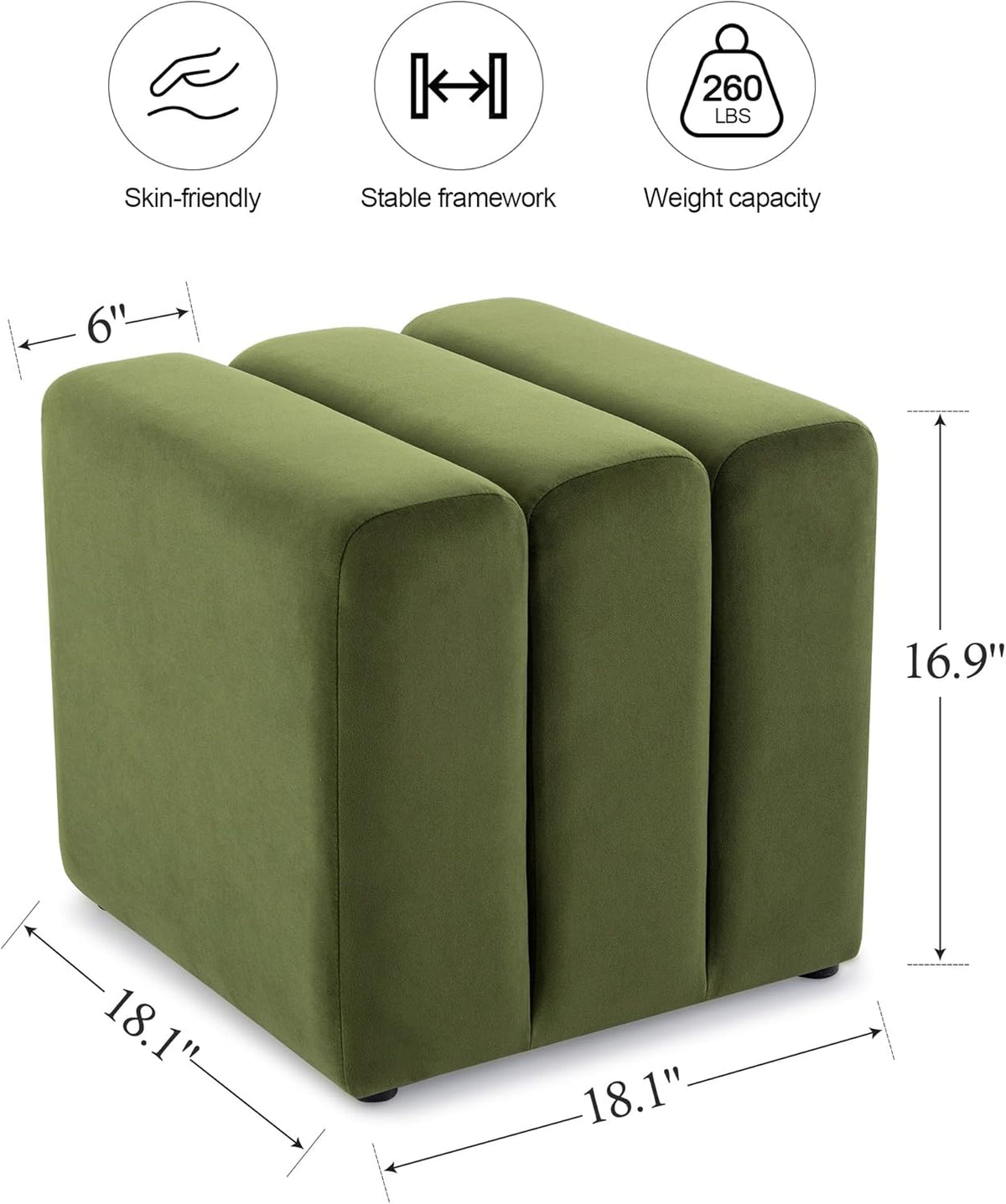 ONEVOG 18" Large Square Ottoman Foot Rest, Olive Green Velvet Fabric Upholstered Modern Cube Footstool, Vanity Stools, Couch Footrest, Comfy Ottoman Pouf Seat for Living Room, Bedroom, Coffee Table