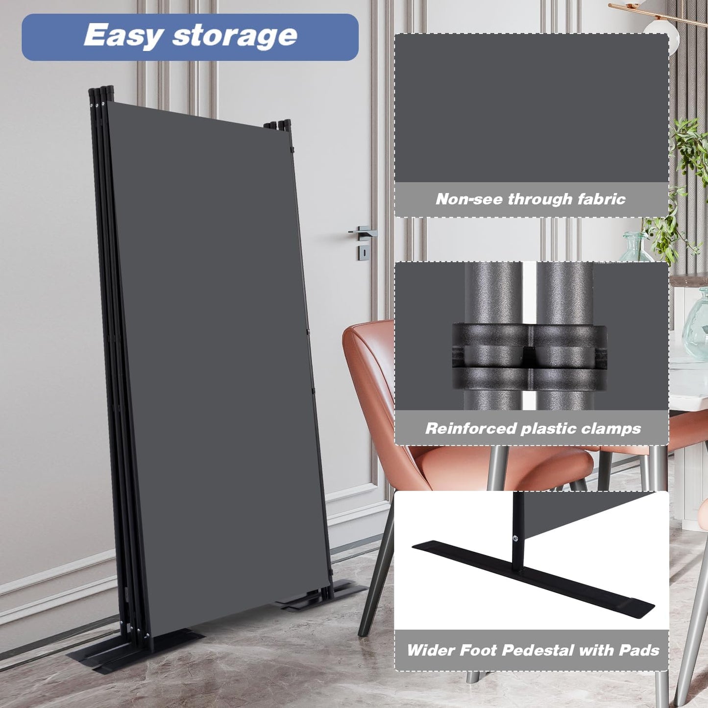 Room Divider, 4 Panel Folding Privacy Screens with Wider Support Feet, 6 Ft Portable Room Partition for Room Separator, 136" W X 71" H,Grey