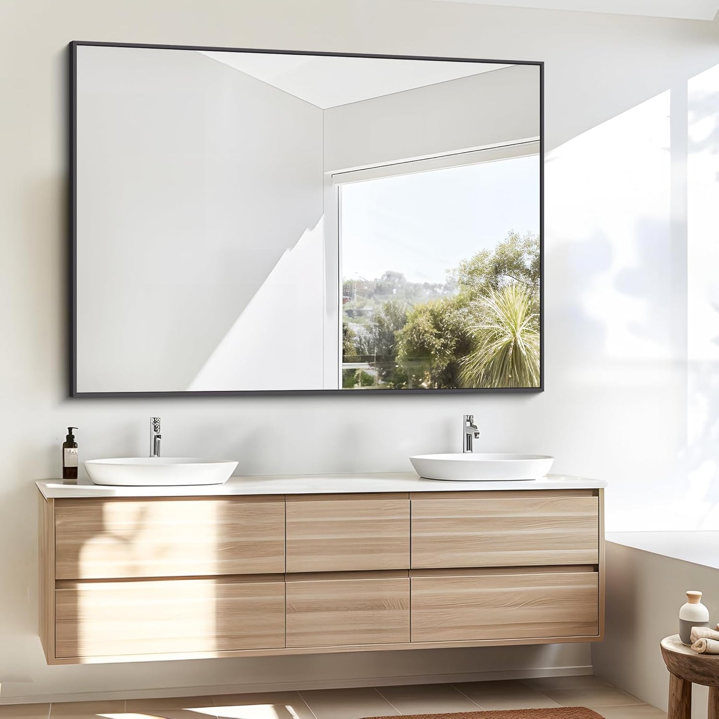 BONEWEI Bathroom Mirror,36x48 inch Large Wall Mirror for Bathroom Wall Mounted Black Rectangle Corner Mirrors,Black Bathroom Mirror for Living Room,Farmhouse,Bedroom Entryway,Horizontal/Vertical