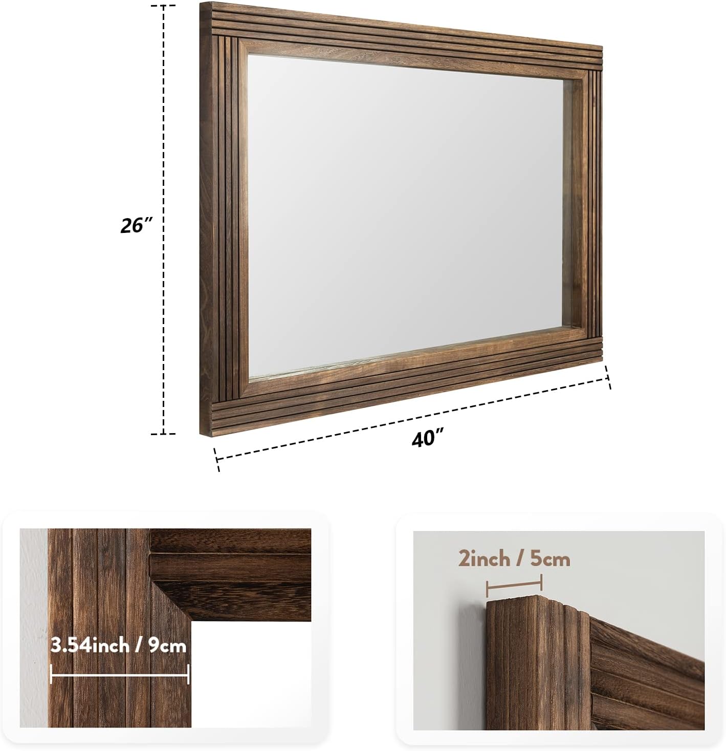 YOSHOOT Hand-Made Wooden Spliced Wall Mirror for Bathroom, Rustic Farmhouse Vanity Mirror, Décor Wall Art, Solid Wood Frame, Vertical or Horizontal Hanging