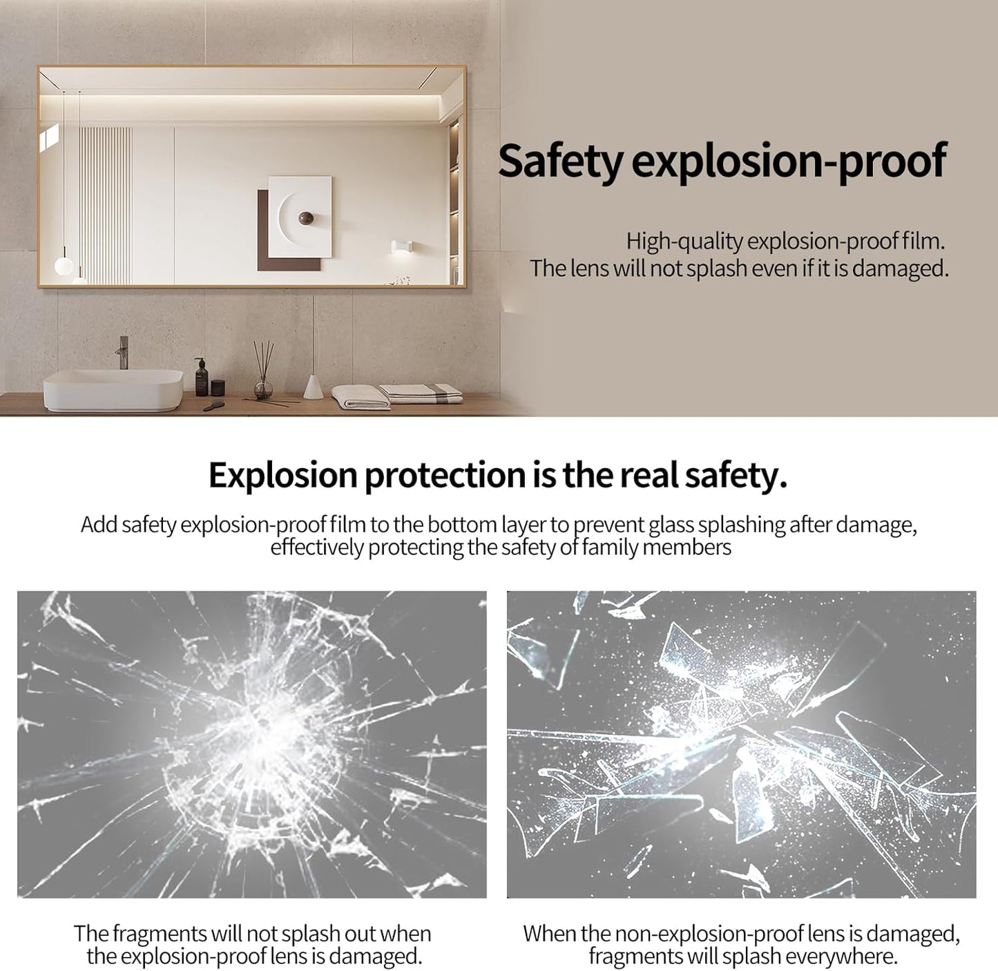 Golden Bathroom Mirror for Wall, Rectangle Mirrors with Metal Frame, Modern Vanity Wall Mirror Decor for Entryway Hangs, Bathroom Living Room Horizontal or Vertical (Golden, 48" L x 30" W)