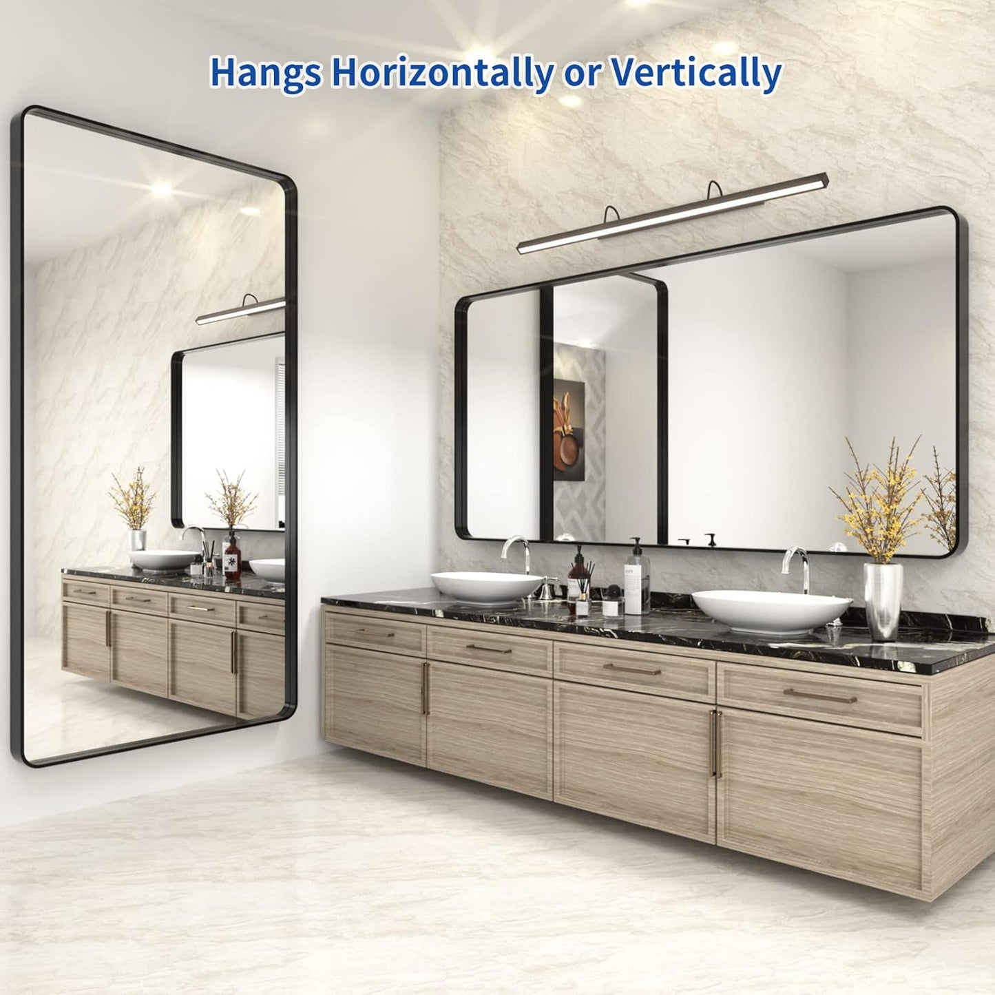 WEER Black Bathroom Mirror 72x36 Inch, Black Metal Framed Mirror for Wall, Large Rounded Rectangle Matte Black Vanity Mirror Farmhouse, Anti-Rust, Tempered Glass, Hangs Horizontally or Vertically