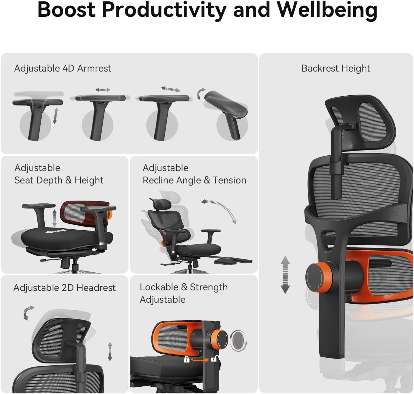 Newtral Office Chair Ergonomic - Home Office Desk Chair, Auto-Following Lumbar Support, 4D Armrest, Seat Depth and Height Adjustable for Long Time Sitting (with Footrest, Black)