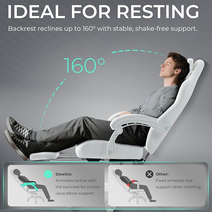 Dowinx Big and Tall Gaming Chair, Suede Fabric Game Chair with Pocket Spring Cushion, High Back Gamer Chair Ergonomic with Footrest for Adults Office, 440LBS, White