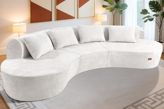 Homguava 130'' Modular Sectional Sofa,Curved Modern Sofa with Memory Foam,Deep Seat Cloud Couch with 4 Pillows,Upholstered Oversized Couches for Living Room Apartment Office,No Assembly Required-Beige