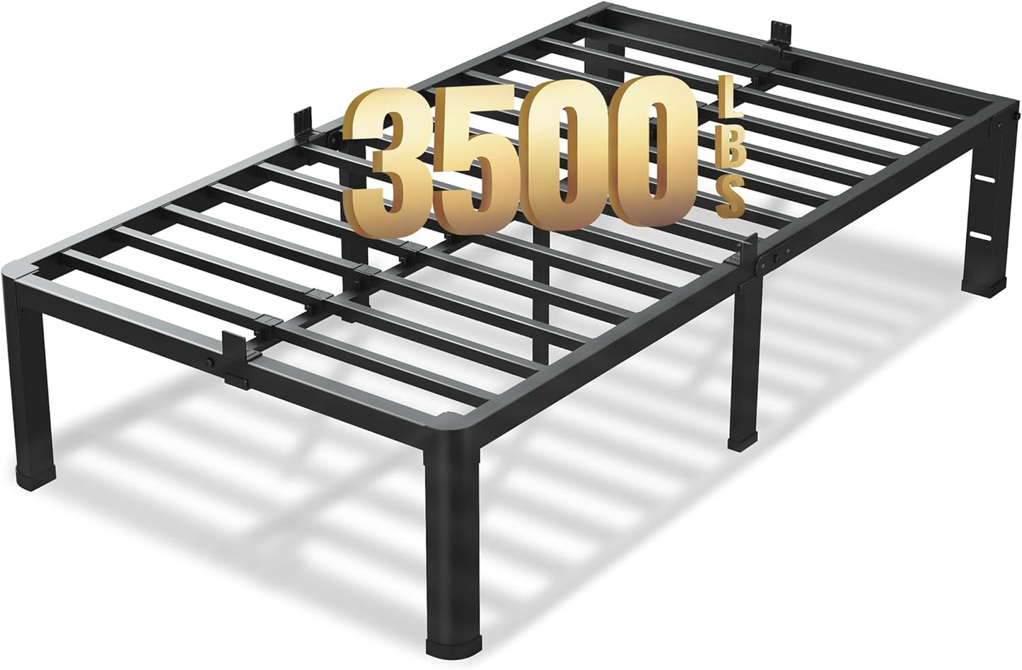 18 Inch Twin Size Bed Frame, 3500Lbs Heavy Duty Metal Platform with Round Corner Legs Mattress Slide Stopper, Steel Slat Support No Box Spring Needed, Noise Free, Non-Slip, Easy Assembly