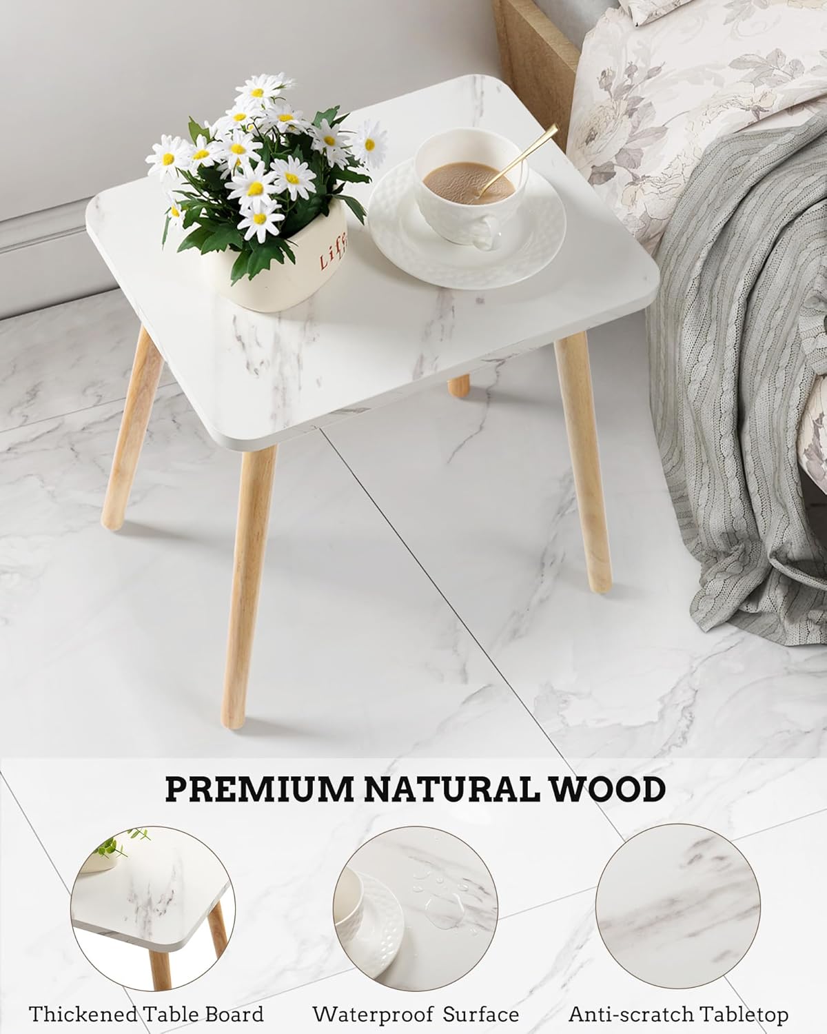FORAOFUR End Table Set of 2, Modern Wooden Side Table for Living Room, Bedroom