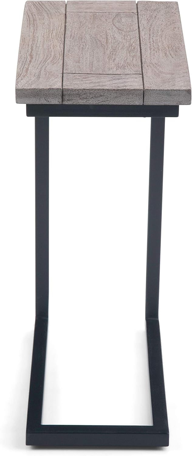 SIMPLIHOME Skyler 18-inch Wide Solid Mango/Metal Industrial C-Shaped End Table in Birch/Black for Living Room, Office, or Bedroom, Assembled