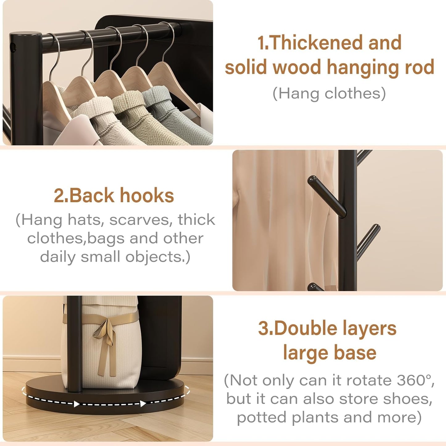 70"x16"Full Length Mirror with Stand,Coat Rack with Mirror,Solid Wood Floor Mirror,Swivel Mirrorfor Bedroom, Living Room, Cloakroom