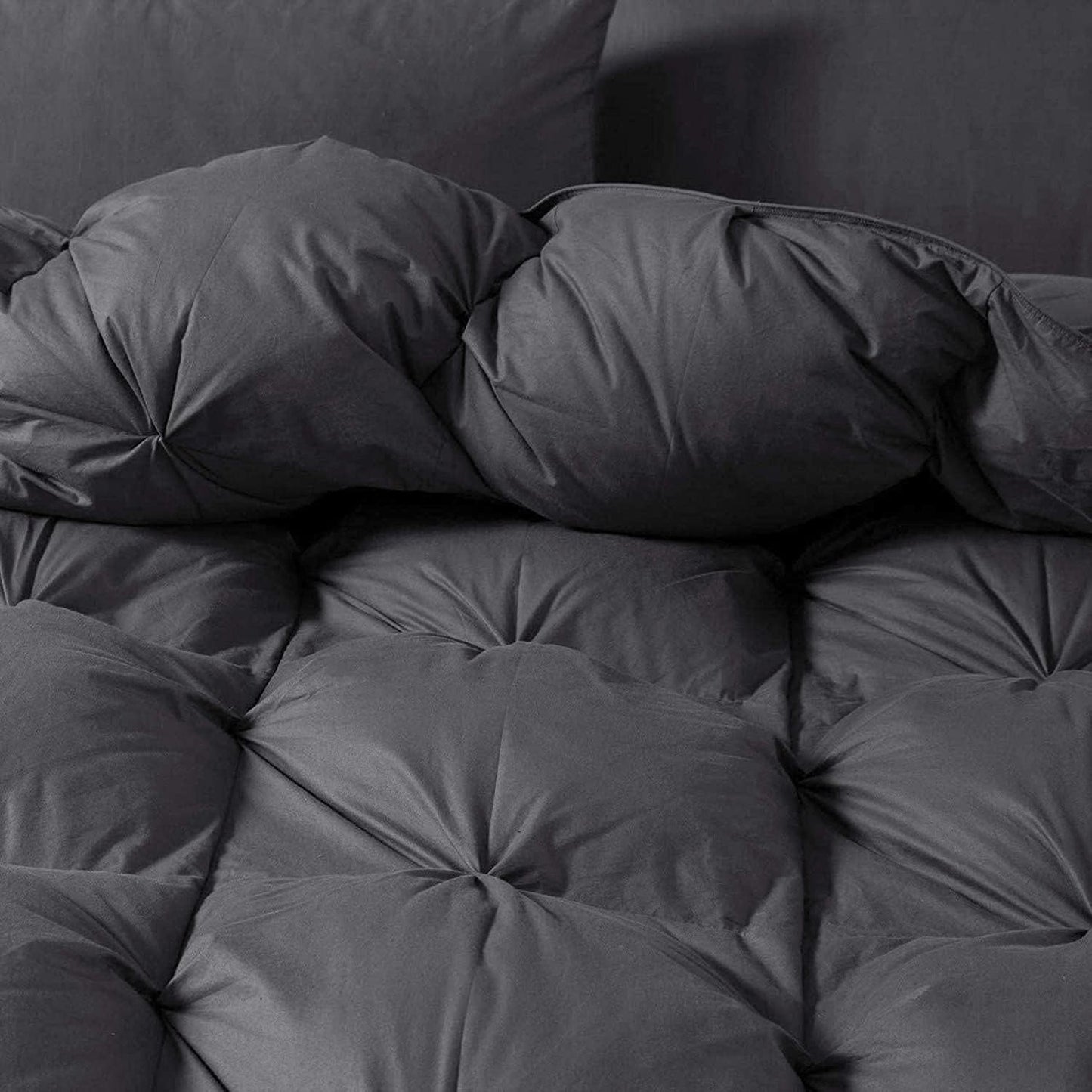 Luxurious Heavyweight Goose Down Feather Fiber Comforter Duvet Insert, Exquisite Gray Pinch Pleat Design, Oversize Palatial King 120 x 98, Premium Baffle Box 100% Egyptian Cotton, 95 oz Fill Weight