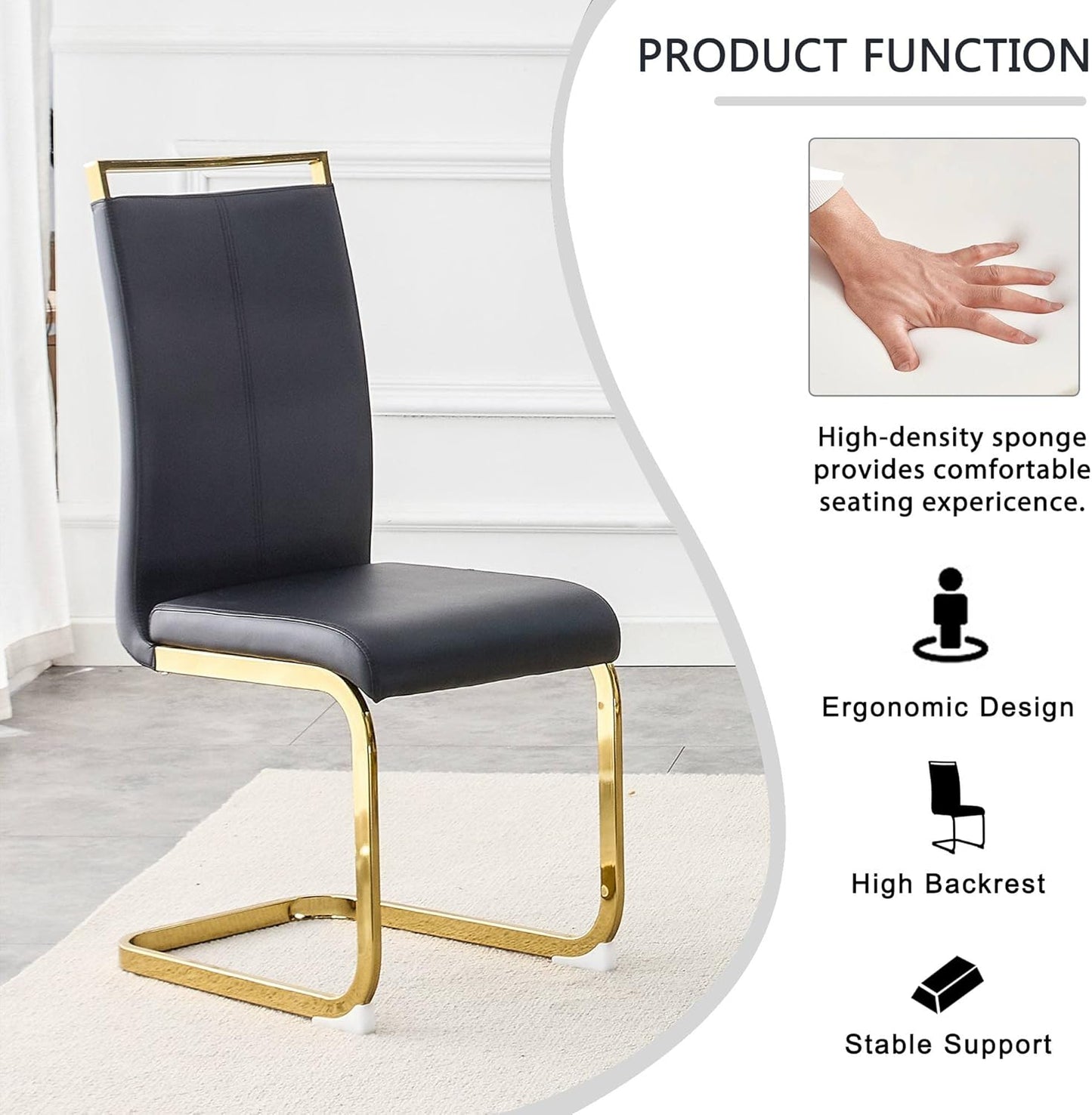 Dining Chairs Set of 8, Faux Leather with Plated Chrome Metal Frame, Modern Kitchen Chairs with Padded Seat High Back for Dining Room, Kitchen, Living Room