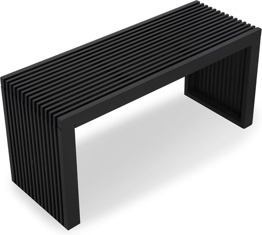 Bamboo Natural 36 inch Wooden Bench, Small Wood Benches for Entryway, Living & Dining Room, Kitchen, Bedroom, Bathroom, Hallway, Front Door, For Indoor & Outdoor Patio Use, Mid Century Modern Decor