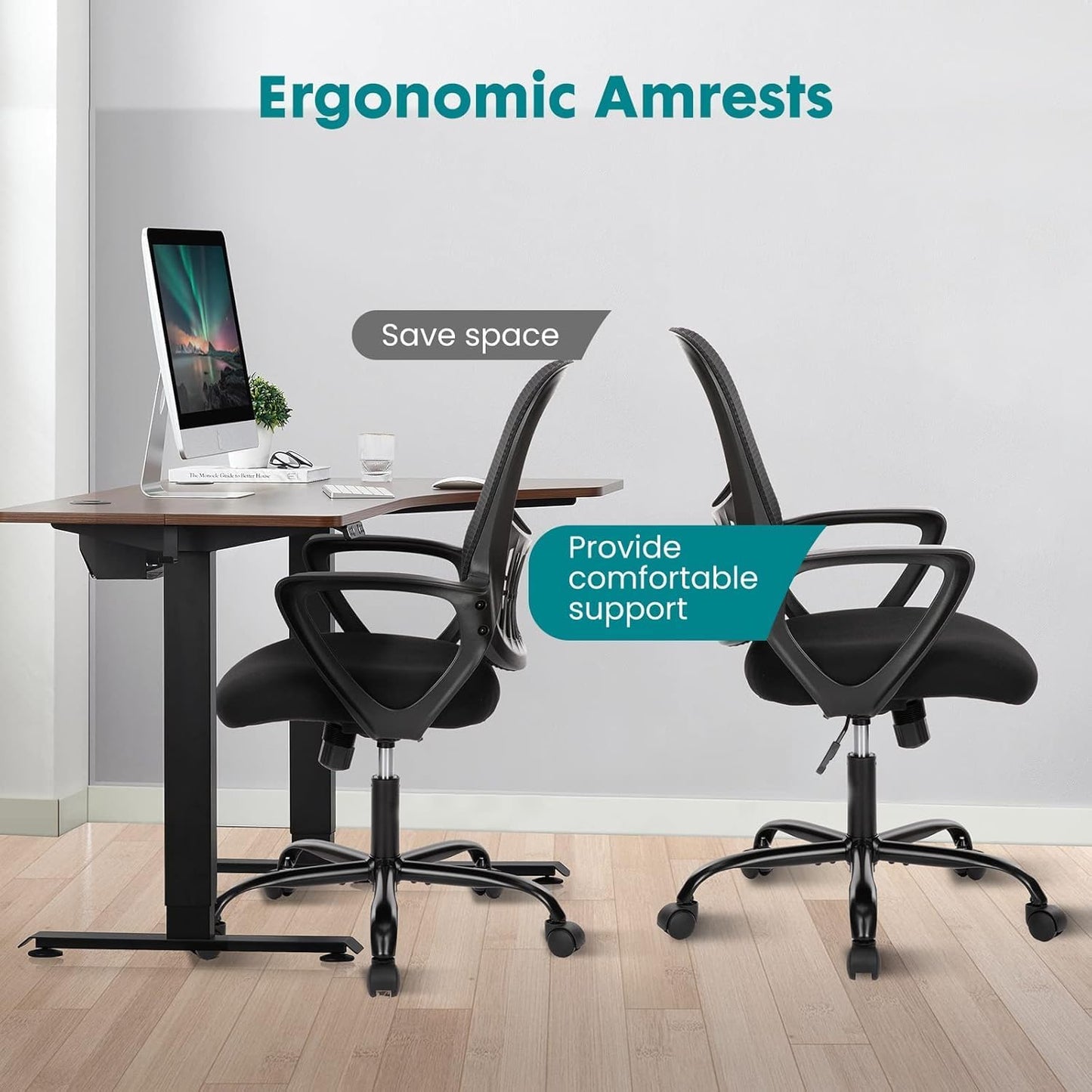 SMUG Home Office Computer Desk Chair - Ergonomic Mid-Back Mesh Swivel Rolling Work with Wheels, Comfy Lumbar Support and Armrest, for Bedroom, Study, Dorm, Student, Adults
