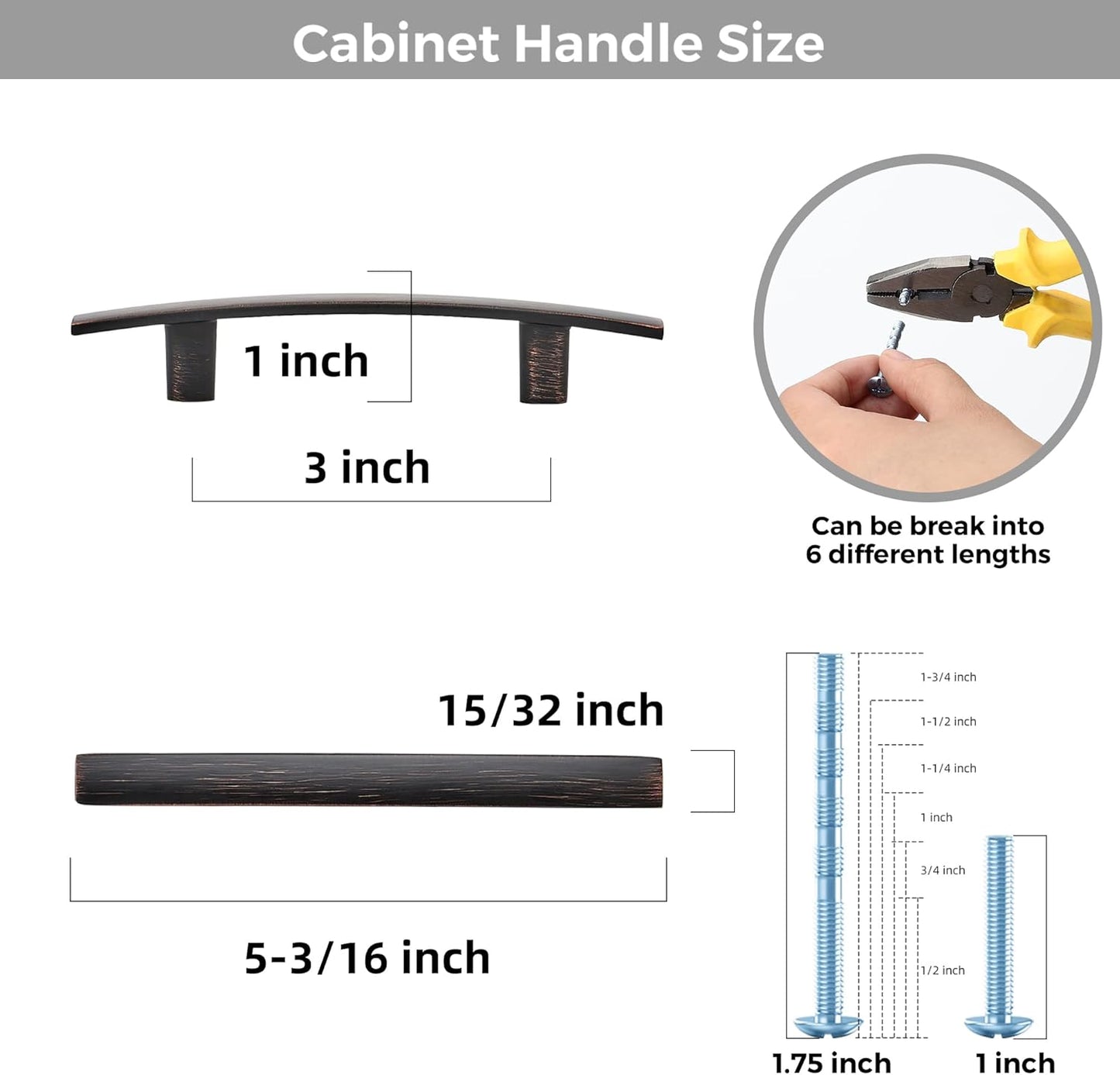 15 Pack Cabinet Handles 3" Hole Center - Curved Cabinet Pulls Oil Rubbed Bronze Drawer Pulls for Kitchen Cupboard Solid Hardware for Dresser Drawer Arch Hardware