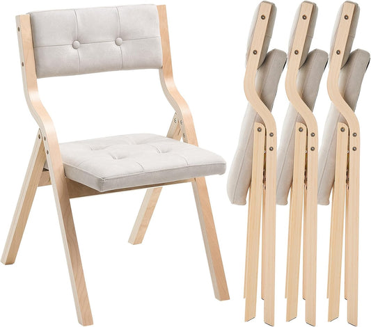 VEVOR Wooden Folding Chairs with Cushion, Set of 4, Portable Foldable Cushion Chair with Wooden Frame, Modern Padded Dining Chair for Kitchen, Office, Wedding, Party, Dining Room, Easy Assembly, Beige
