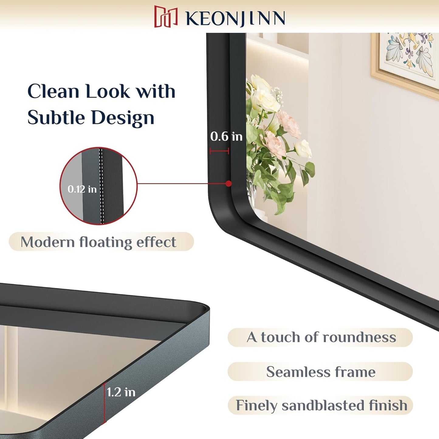 Keonjinn Black Bathroom Mirror, 22 x 30 Inch Rounded Rectangle Matte Black Bathroom Mirrors for Over Sink, Farmhouse Mirror with Seamless Frame, HD Tempered Glass Vanity Mirror(Horizontal/Vertical)