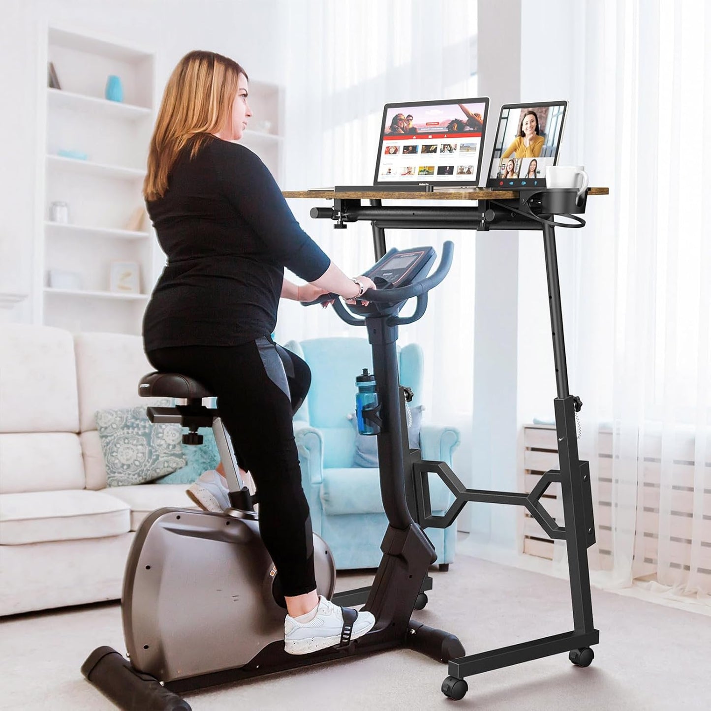 Small Standing Desk with Wheels, Portable Treadmill Desk, Rolling Desk Adjustable Height for Laptop, Mobile Standing Table for Walking Pad, Bedside Table